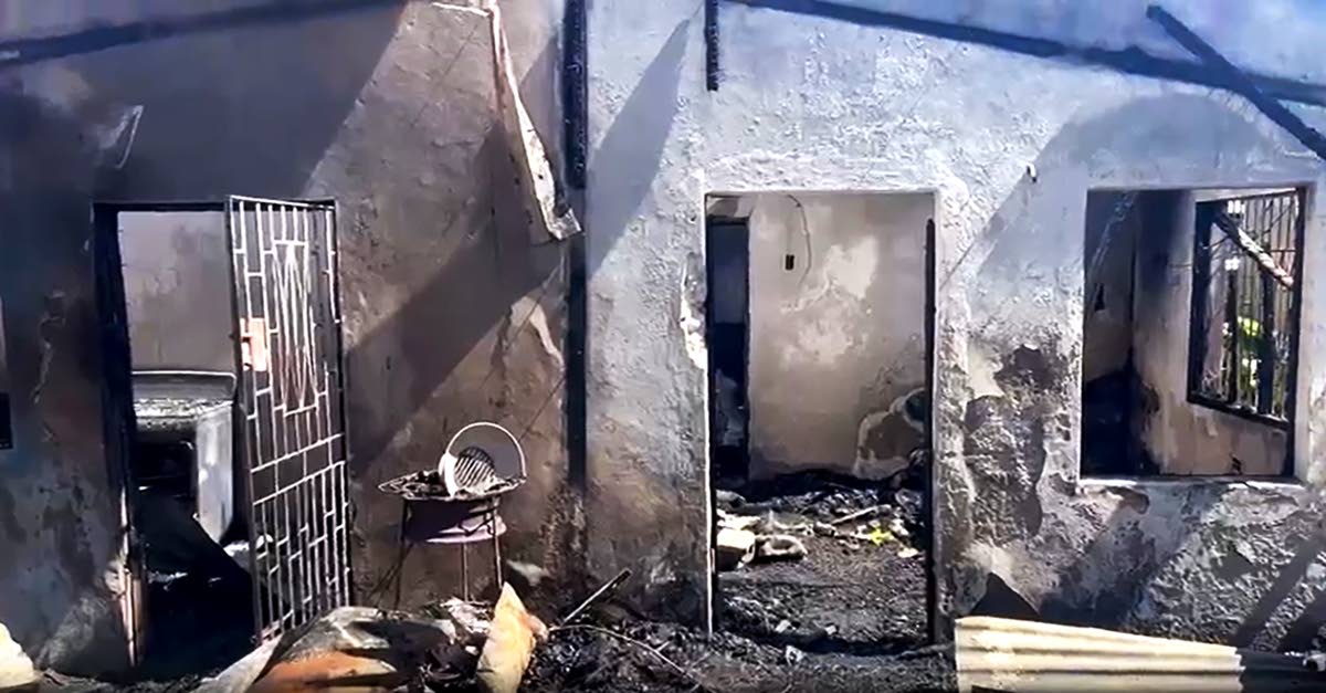 The elderly siblings’ home after the blaze.