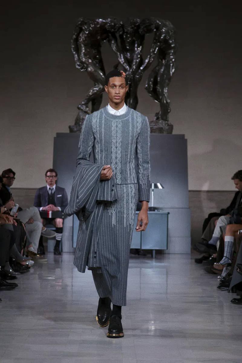 Dixon made his fourth catwalk appearance for Thom Browne at the San Francisco-venued GQ Bowl show.