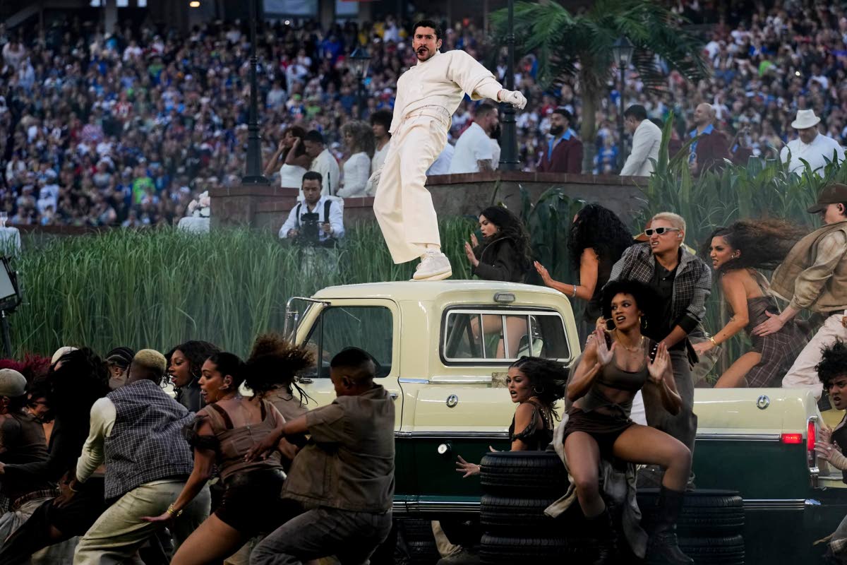 Bad Bunny performs during halftime of the NFL Super Bowl 60.