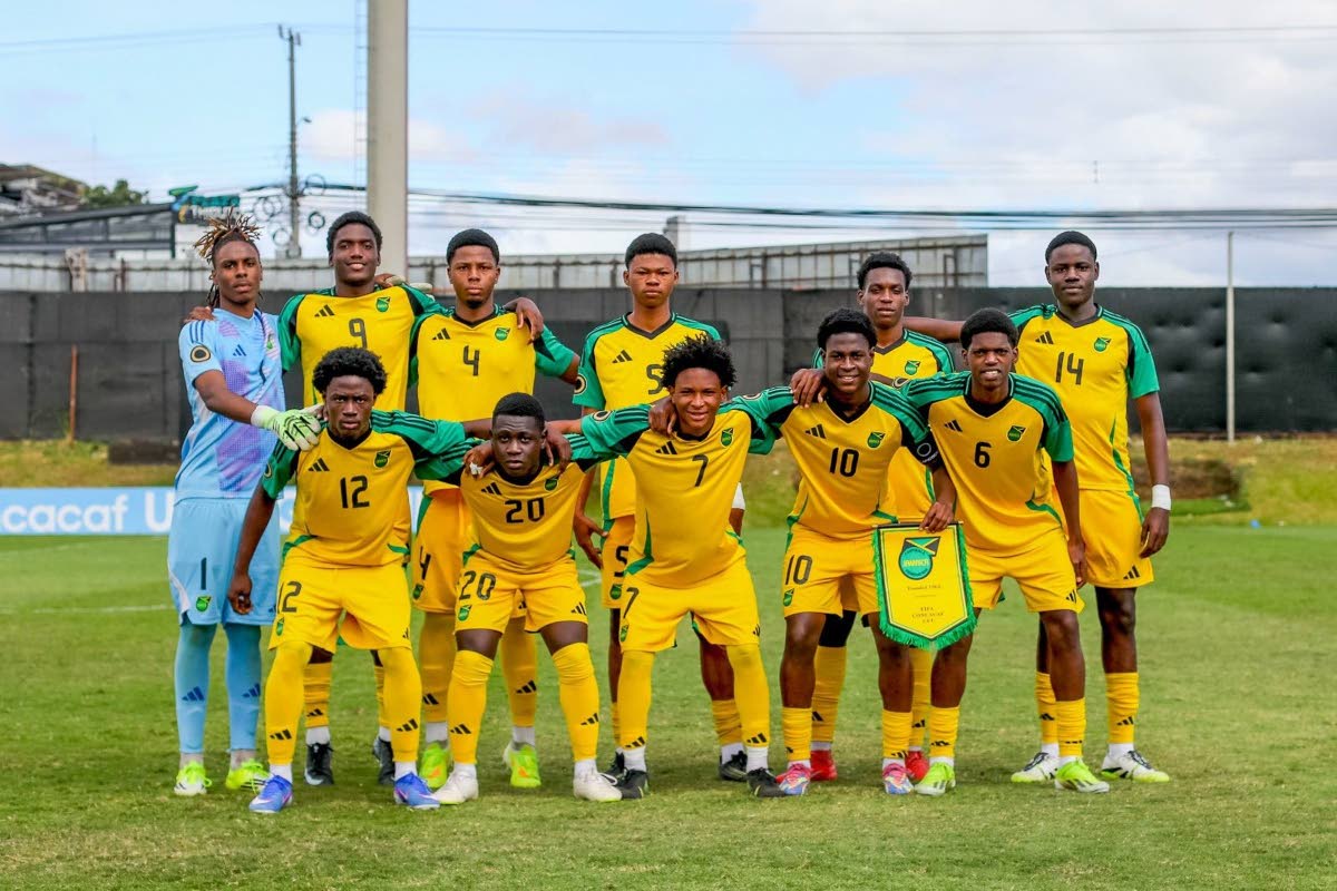 The starters in Jamaica’s final FIFA U17 World Cup qualifying match against Canada on Wednesday. Front  (from left) Duwayne Burgher, Javan Foster, Jamone Lyle, Jahmarie Nolan, Romie Henry. Back row (from left) O’Mario White (goalkeeper), Kelvin Brown, 