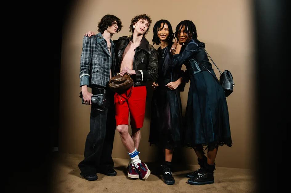 SAINT’s Dru Campbell (right) backstage at the Coach Ready-To-Wear Fall 2026 show with (from left) Jack Rettig, Luke Lenski, and Elodie Guipaud. The show was hosted at the Cunard Building in downtown New York last Wednesday.