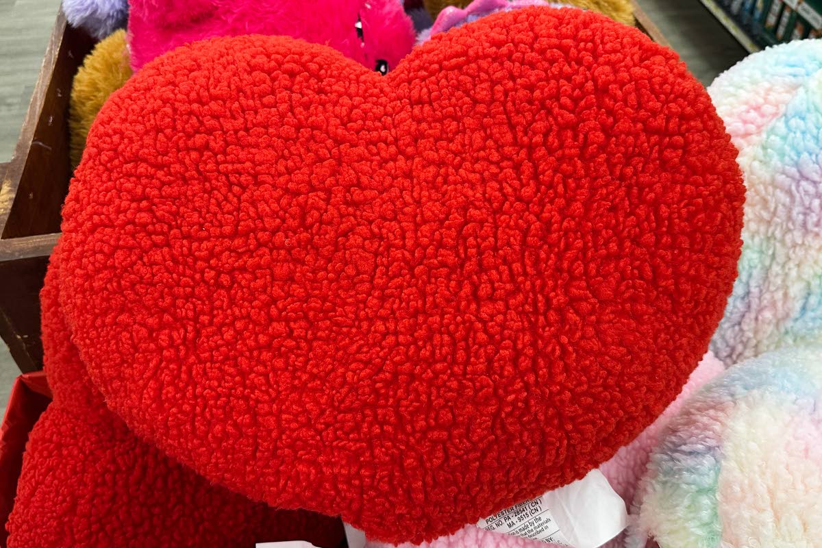 A Valentine heart cushion is seen at a grocery store in Buffalo Grove, Ilinois.