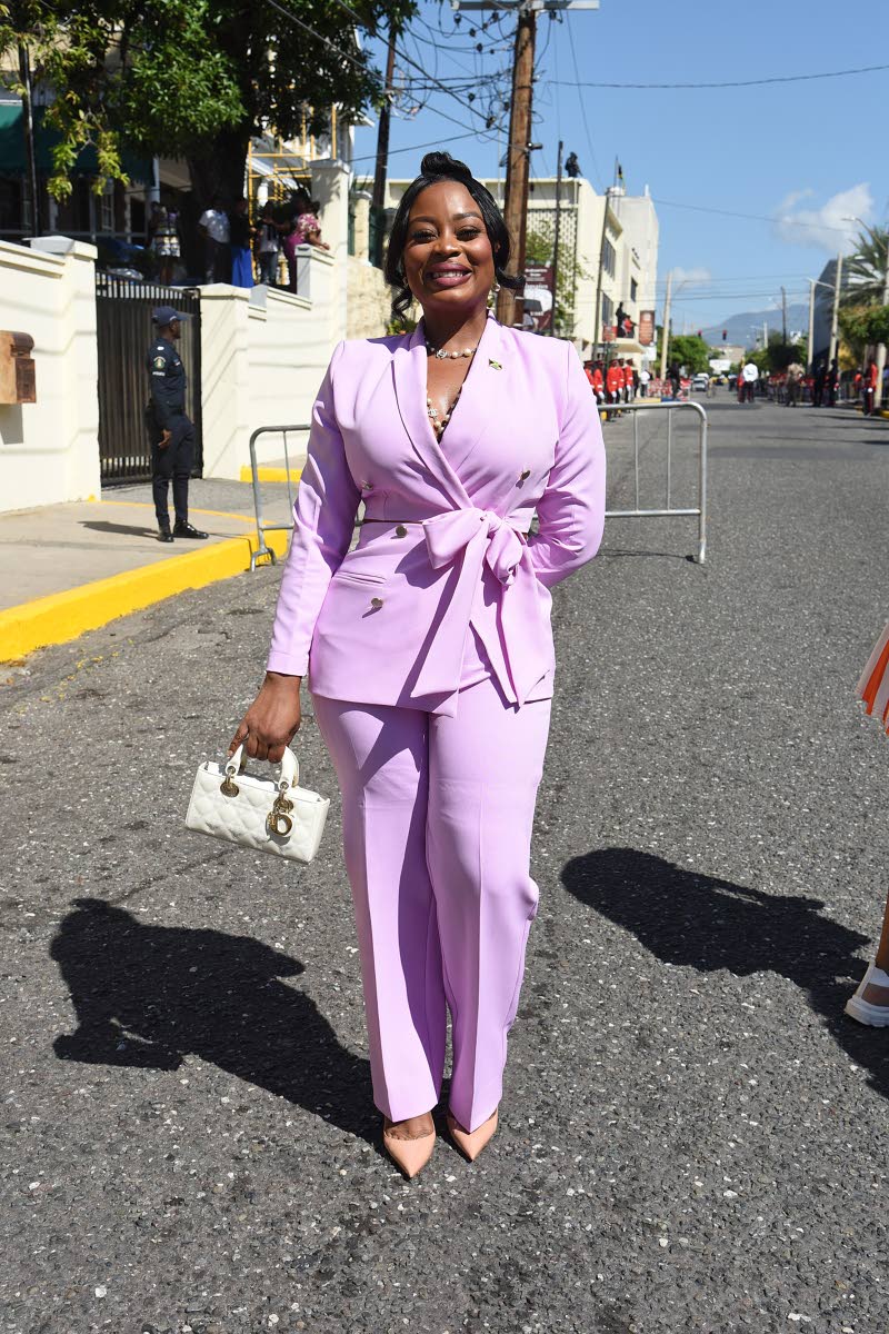 Stunningly suited in lilac is Member of Parliament for St James Southern Nekeisha Burchell.