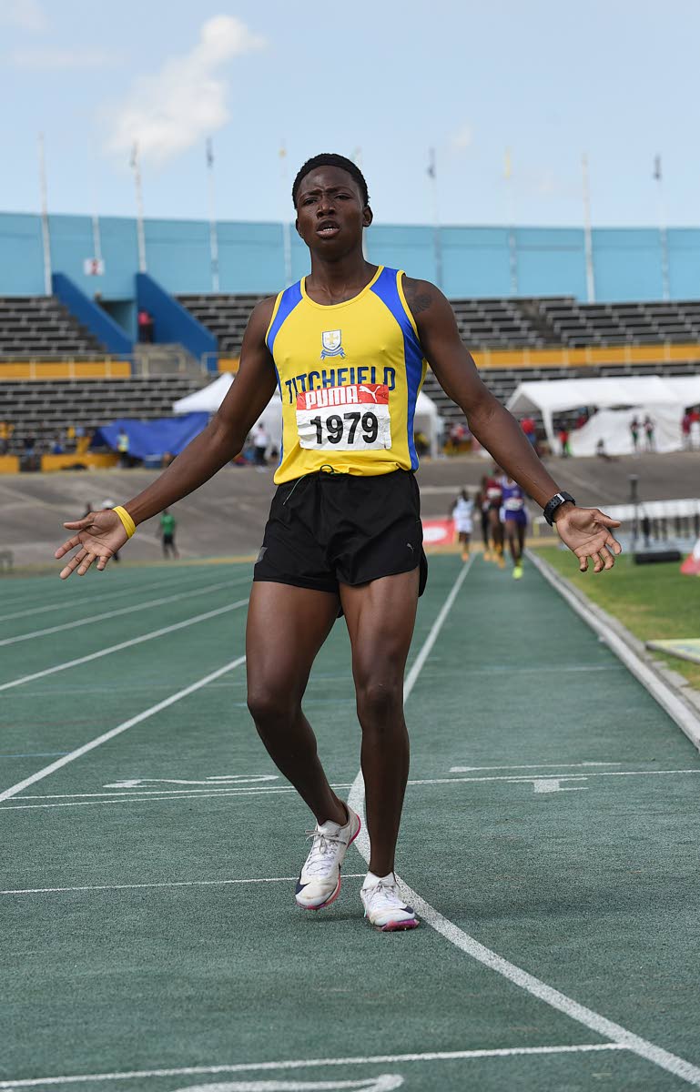 Titchfield High School’s Ratieo Walters claims the Boys’ Class 2 800 metres at the ISSA Eastern Athletics Championships in a meet record 1:59.66 at the National Stadium yesterday.