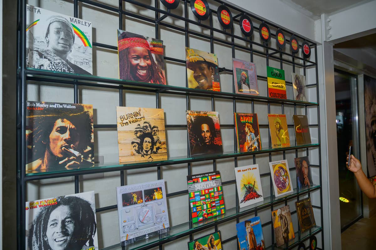 Records line the wall at Tuff Gong Studio in Kingston. 