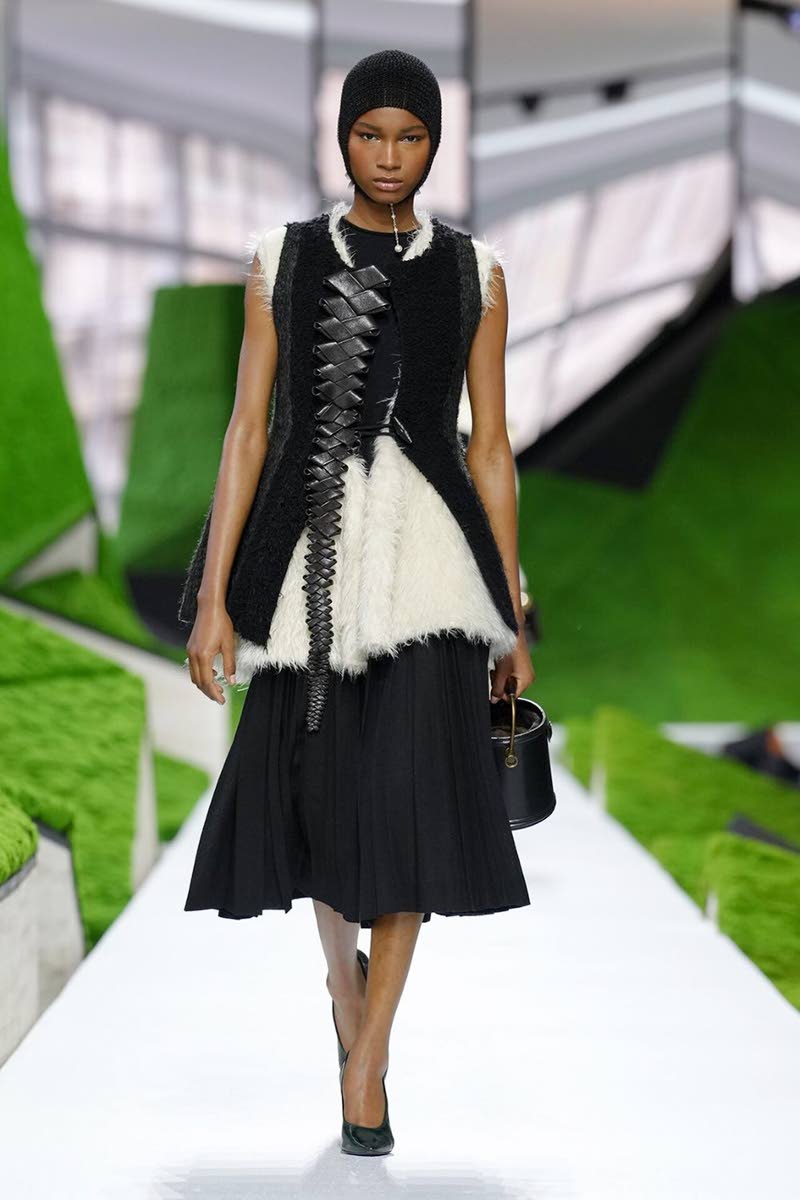 SAINT’s Dru Campbell was Look 47 for Louis Vuitton Creative Director Nicolas Ghesquière’s 50-look fall 2026 collection show that made stylistic references to Nepal, Peru or the Mongolian steppe. It was Campbell’s fifth time walking for the 172-year-