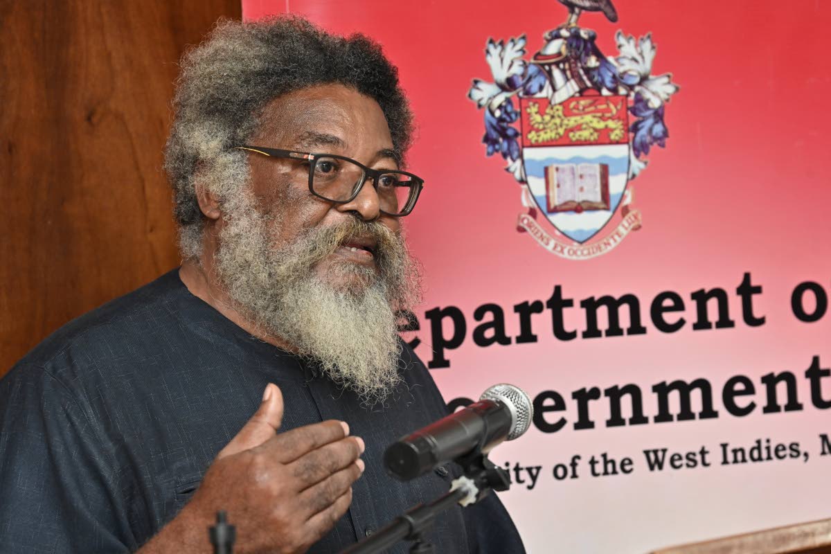 Dr Louis Moyston speaks on the theme ‘The resurgence of US Imperialism in the Region: Target Cuba’; during the Political Moment in the Caribbean Seminar held Wednesday evening at the Department of Government in the Faculty of Social Sciences at The Uni