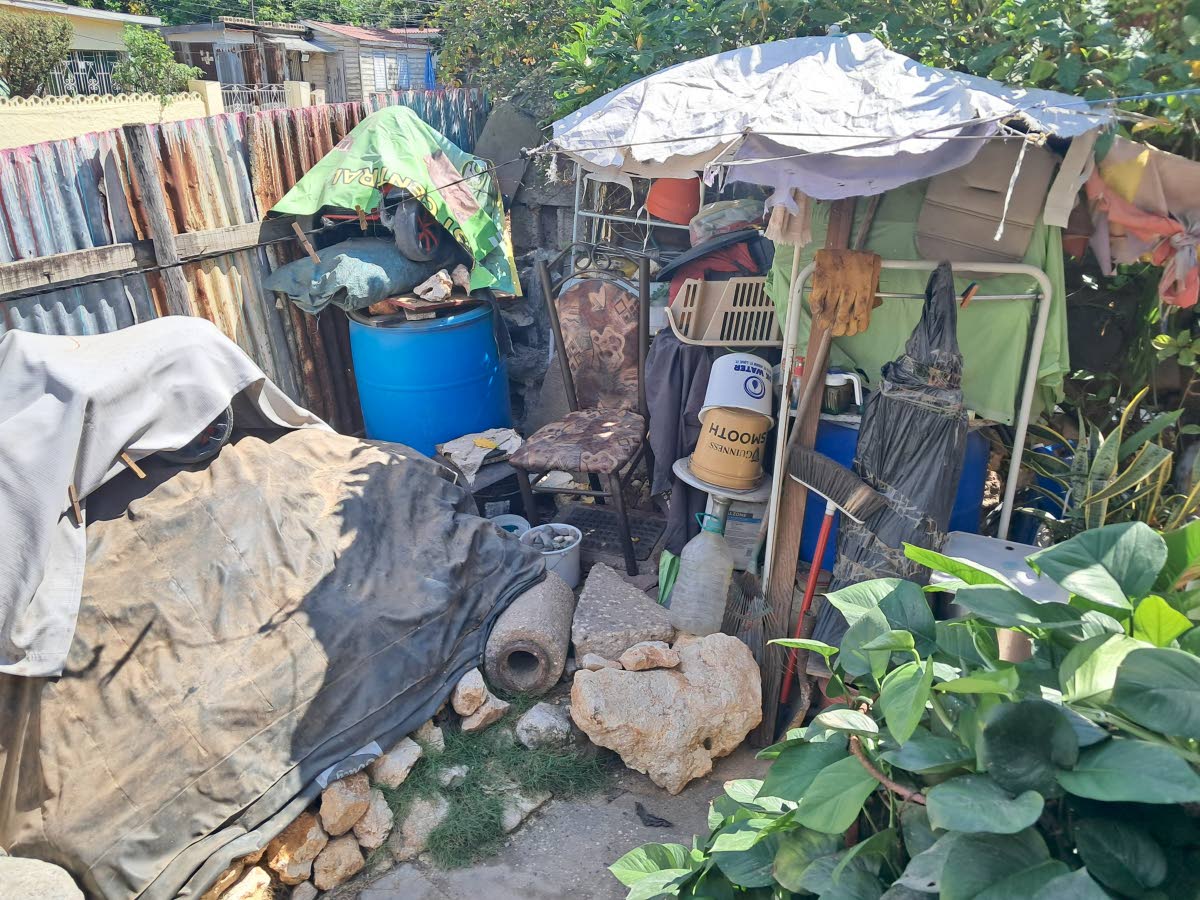The front of the yard, where Burgess* said her brother stacks junk taken from off the streets.