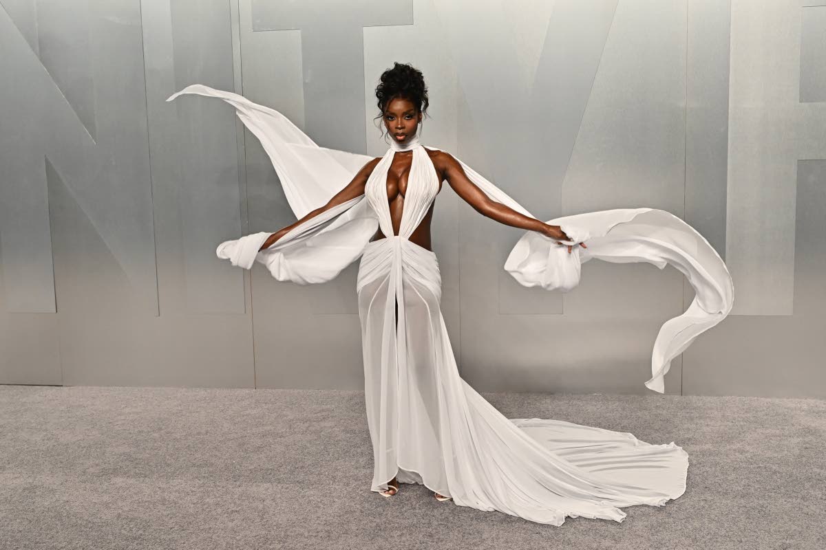 Olandria Carthen is the moment, beautifully draped in custom Pajtim Raci.