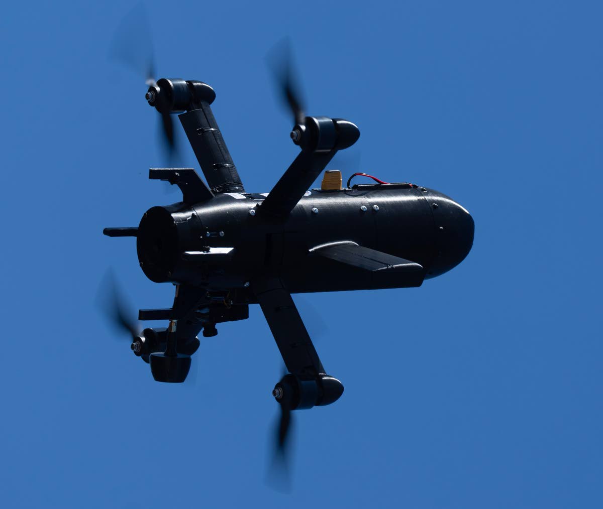 An anti-air interceptor drone designed to destroy Russian attack drones from the Ukrainian company General Cherry is seen during a demonstration in Kyiv region, on Wednesday, March 11, 2026. 