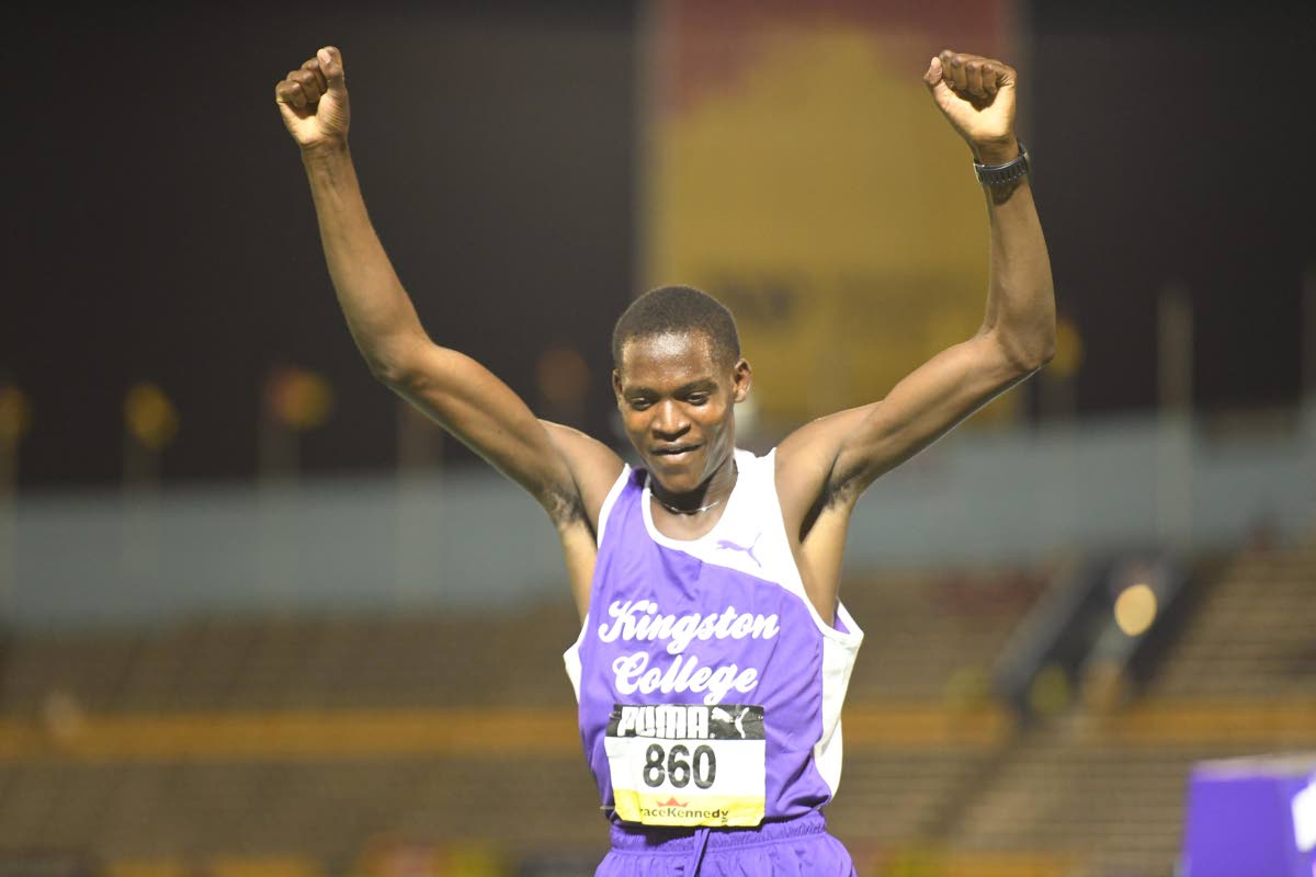 Kingston College’s Julius Itubo won the boys' Class Three 1500m final at the ISSA/GraceKennedy Boys and Girls’ Athletics Championships on March 25, 2026. He set new record of 4:00.76. (Antoine Lodge photo)