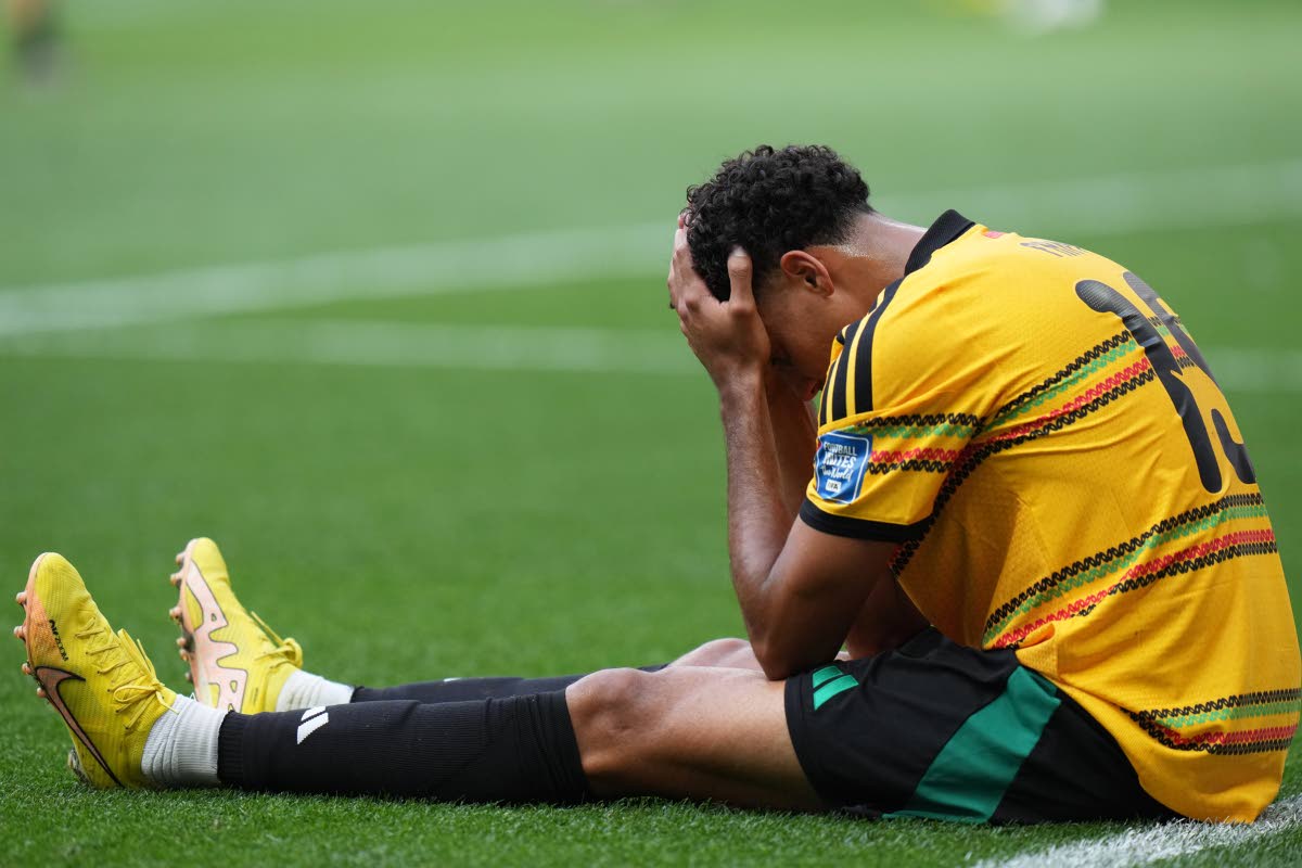 Jamaica’s Joel Latibeaudiere reacts at the end of the Intercontinental World Cup Playoff final against DR Congo in Guadalajara, Mexico, yesterday.