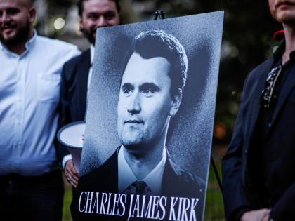 The New York Young Republicans Club holds a vigil for Turning Point USA CEO and co-founder Charlie Kirk at Madison Square Park on Friday, September 12, in New York. 