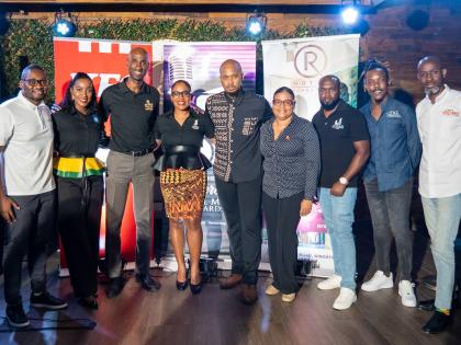 From left: Jason Sawyers; Katrina Grant-D’Aguilar; Andrei Roper; Basillia Barnaby-Cuff; Brian Cuff; Ingrid Banton; Demron Anderson; Gerald Gordon; and Wendell Lawrence at the launch of the 2025 Sterling Gospel Music Awards at the R Hotel last Thursday.
