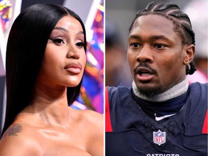 Cardi B appears at the MTV Video Music Awards in Newark, NJ on September 12, 2023, left, and New England Patriots wide receiver Stefon Diggs appears at an NFL football game in Foxborough, Mass., on September 7, 2025. (AP Photo)
