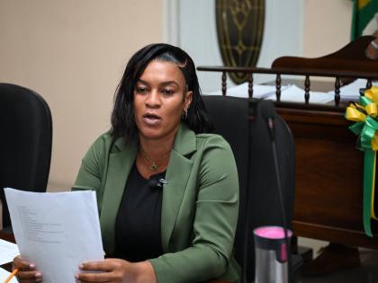 Acting Parish Disaster Coordinator at the St Elizabeth Municipal Corporation, Rasha Lloyd, addressing the Disaster Preparedness, Hazard Mitigation & Safety Committee meeting at the St Elizabeth Municipal Corporation in Black River on September 16. 