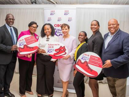  From left: Team CIBC Caribbean’s Claude Campbell, senior manager, architecture services; Jerome Griffiths, head of human resources; Renee Whitehorne, marketing manager; Annique Dawkins, head of country; Shaniece Llewellyn, marketing assistant; Candice H