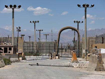 In this 2021 photo, a gate is seen at the Bagram Air Base in Afghanistan.