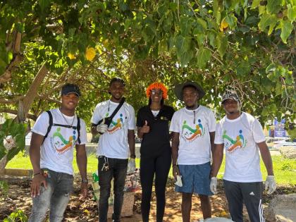 (From left): Igal Scott, Nickoy Binnie, Aaliyah Innis, Emeka Maxwell and Troy Cardwell pose for a photo after the beach clean-up exercise at Coral Gardens Citizen Association Beach in St James.