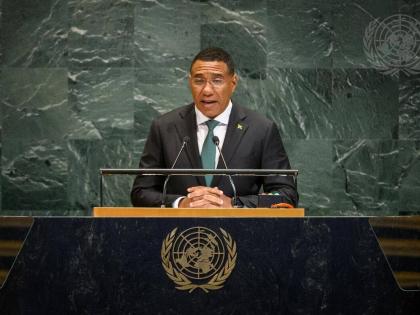 Prime Minister Dr Andrew Holness addressing the 80th session of the United Nations General  Assembly on September 26, 2025. 