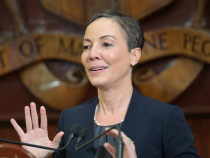 Minister of Foreign Affairs and Foreign Trade, Senator Kamina Johnson Smith, speaking at a post-Cabinet press briefing at Jamaica House on March 4.