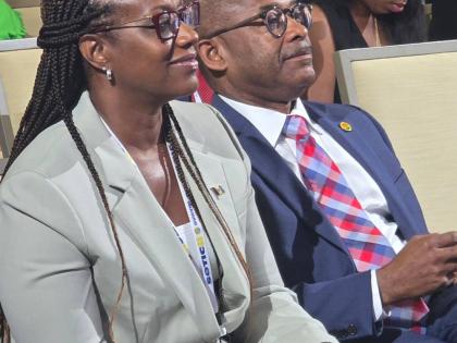 Minister of Tourism for Barbados and Chairman of the Caribbean Tourism Organization (CTO), Ian Gooding-Edghill (right), and Andrea Franklin, chairman of the board of directors of the CTO, at the opening ceremony of the SOTIC 2025 now on at the Hilton Barba