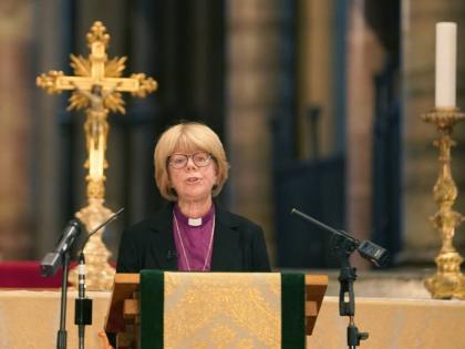 Sarah Mullally, the new Archbishop of Canterbury, spiritual leader of the world’s 85 million Anglicans, speaks inside Canterbury Cathedral in Canterbury, England.