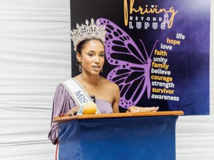 Miss Universe Jamaica, Dr Gabrielle Henry during her presentation.  