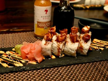 The jerk chicken sushi roll.