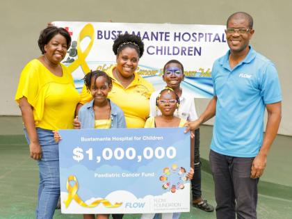 Flow Foundation Community Programme Coordinator, Courtney Bell (right), is joined by Dr Sharon McLean-Salmon (left), consultant paediatrician haematologist/oncologist at the Bustamante Hospital for Children (BHC) and Nurse Kaydia Landell-Collins during the