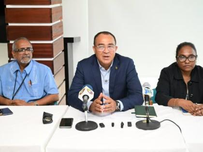 Health and Wellness Minister, Dr Christopher Tufton (centre), addressing a press briefing at S Hotel in Montego Bay, St James on October 9. He is joined by Clinical Coordinator at the Western Regional Authority, Dr Delroy Fray (left) and Regional Technical