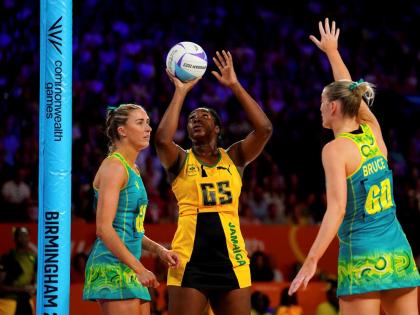Jamaica’s Jhaniele Fowler (centre) attempts to shoot during the gold medal netball match against Australia at the NEC Arena on day 10 of the 2022 Commonwealth Games in Birmingham, England, on August 7 of that year.