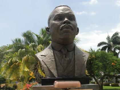 Basil Watson’s bronze bust of National Hero Marcus Garvey mounted in 2018 in Emancipation Park, St Andrew, Jamaica.