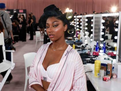 Basketball player Angel Reese appears backstage before the Victoria’s Secret Fashion Show on Wednesday in the Brooklyn borough of New York. 