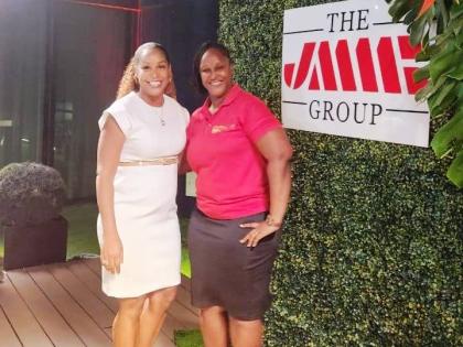 Shani Duncan-Falconer (left), senior corporate manager at JMMB Group SME Resource Centre, with Primrose Oliver of Called Out Gospel Radio, during the PowHerful Women in Business Meet & Greet at AC Hotel, Kingston. 