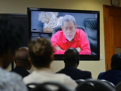Dr Ralph Gonsalves, prime minister of St Vincent and the Grenadines, virtually addressing Tuesday’s forum at the UWI Regional Headquarters in St Andrew.