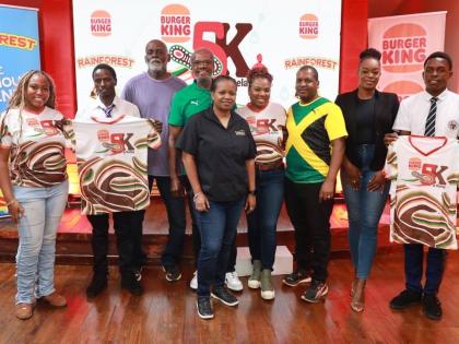 From left: Burger King Jamaica (BK) communication, community and strategy executive, Rashai Graham; Kingston College (KC) athlete, Stephen Mutili, KC middle-distance track coach, Hamlin Pagon; Running Events managing director, Alfred Francis, McCain Calati