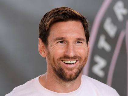 Inter Miami forward Lionel Messi smiles as he arrives for an MLS football match against the New England Revolution, Saturday, October 4, 2025, in Fort Lauderdale, Florida. (AP Photo/Rebecca Blackwell)