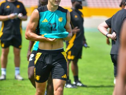 Reggae Boy centre forward Bailey Cadamarteri during a training session at the National Stadium.