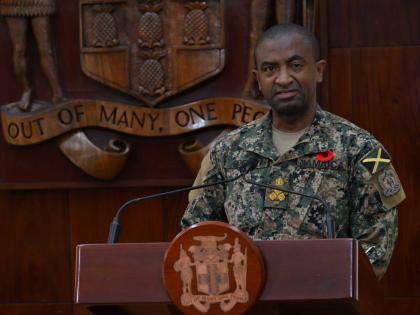 Jamaica Defence Force (JDF) Brigadier, O'Neil Bogle, addressing a sspecial press briefing at the Office of the Prime Minister on Friday, October 24.