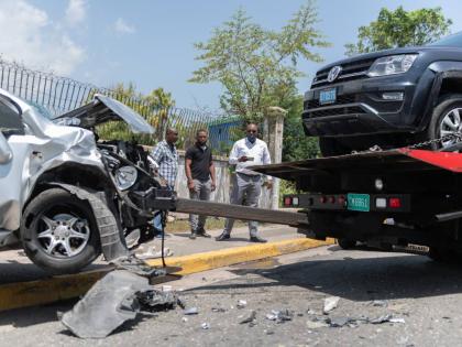 The scene of a motor vehicle accident on Half-Way Tree Road in St Andrew.