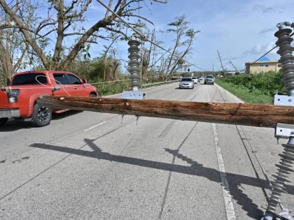 Damaged light pole in St Ann following Hurricane Melissa.