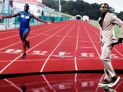 Issam Asinga, a track and field competitor, is introduced at the annual awards for high school athletes on July 11, 2023 in Los Angeles.