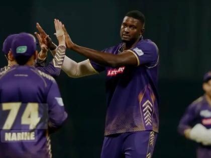 All-rounder Jason Holder (right) celebrates taking one of the 17 wickets he claimed for the Abu Dhabi Knight Riders during last season’s International League T20.