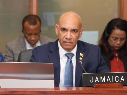 Jamaica’s Ambassador to the United States and Permanent Representative to the Organization of American States (OAS) Major General (Ret’d) Antony Anderson, updates members of the OAS Permanent Council on post-hurricane recovery in Jamaica during a regul