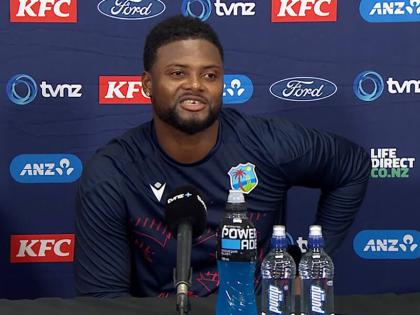 Romario Shepherd speaking at the post-match press conference on Thursday. 