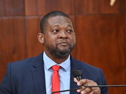 Commander Alvin Gayle, newly appointed director general of the Office of Disaster Preparedness and Emergency Management, addresses yesterday’s special press briefing on Hurricane Melissa at Jamaica House in St Andrew.