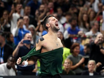 
Novak Djokovic of Serbia reacts after winning the ATP 250 tennis tournament final match against Lorenzo Musetti of Italy, in Athens, Greece, yesterday.