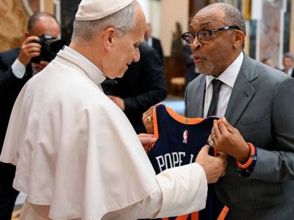 Pope Leo XIV meets with Spike Lee during an audience with and stars directors from the cinema at the Vatican, Saturday, November 15.