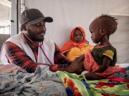 Children suffering from malnutrition are treated at an MSF clinic in Metche Camp, Chad, near the Sudanese border.